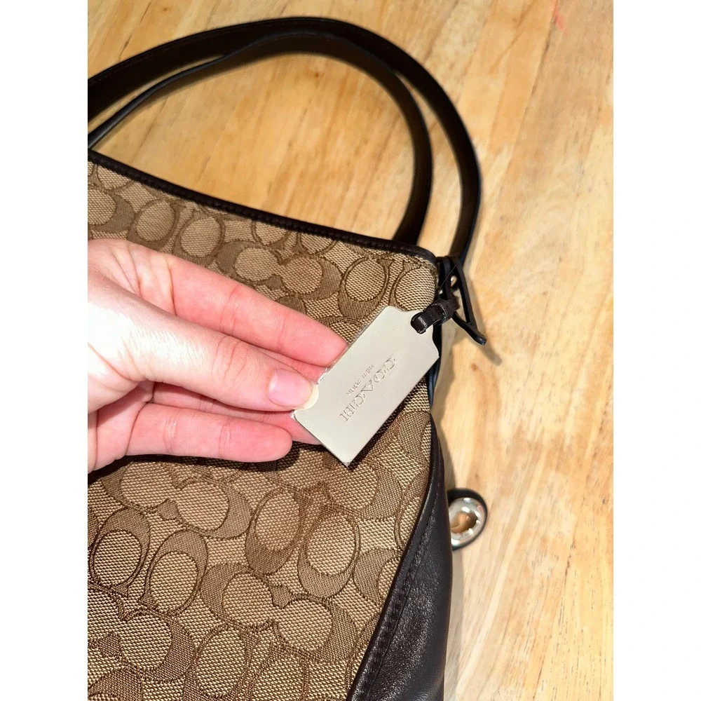 Coach Signature Canvas Leather Hobo Bag Brown Khaki Monogram Shoulder Bag
